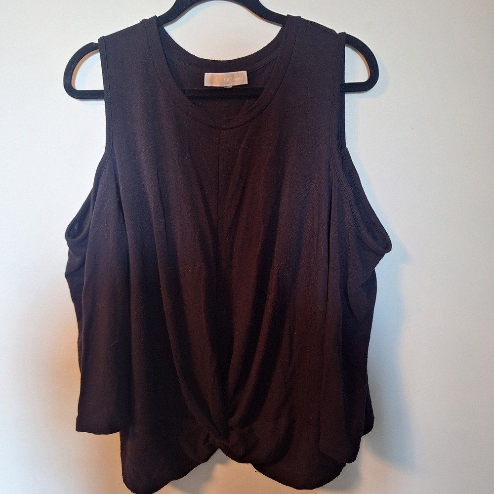 Michael Kors Black Cold Shoulder Twist Front Knit Top
